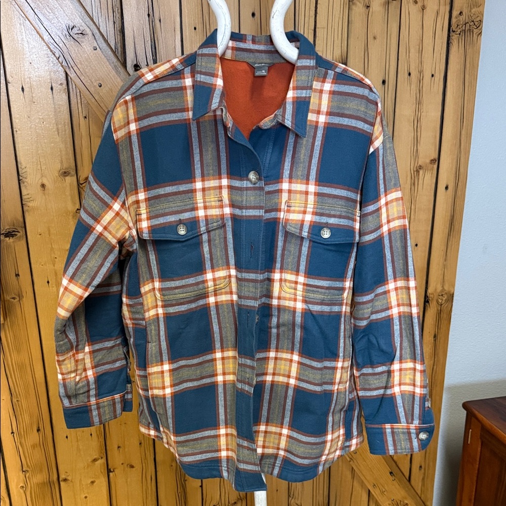 Women’s Eddie Bauer XL Blue and Orange Plaid Shacket